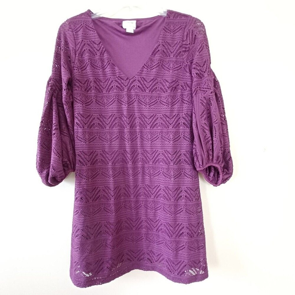 NWOT Anthropologie Maeve XS Dress Shift Balloon Sleeve Mini Vneck Crochet‎ - Picture 7 of 7